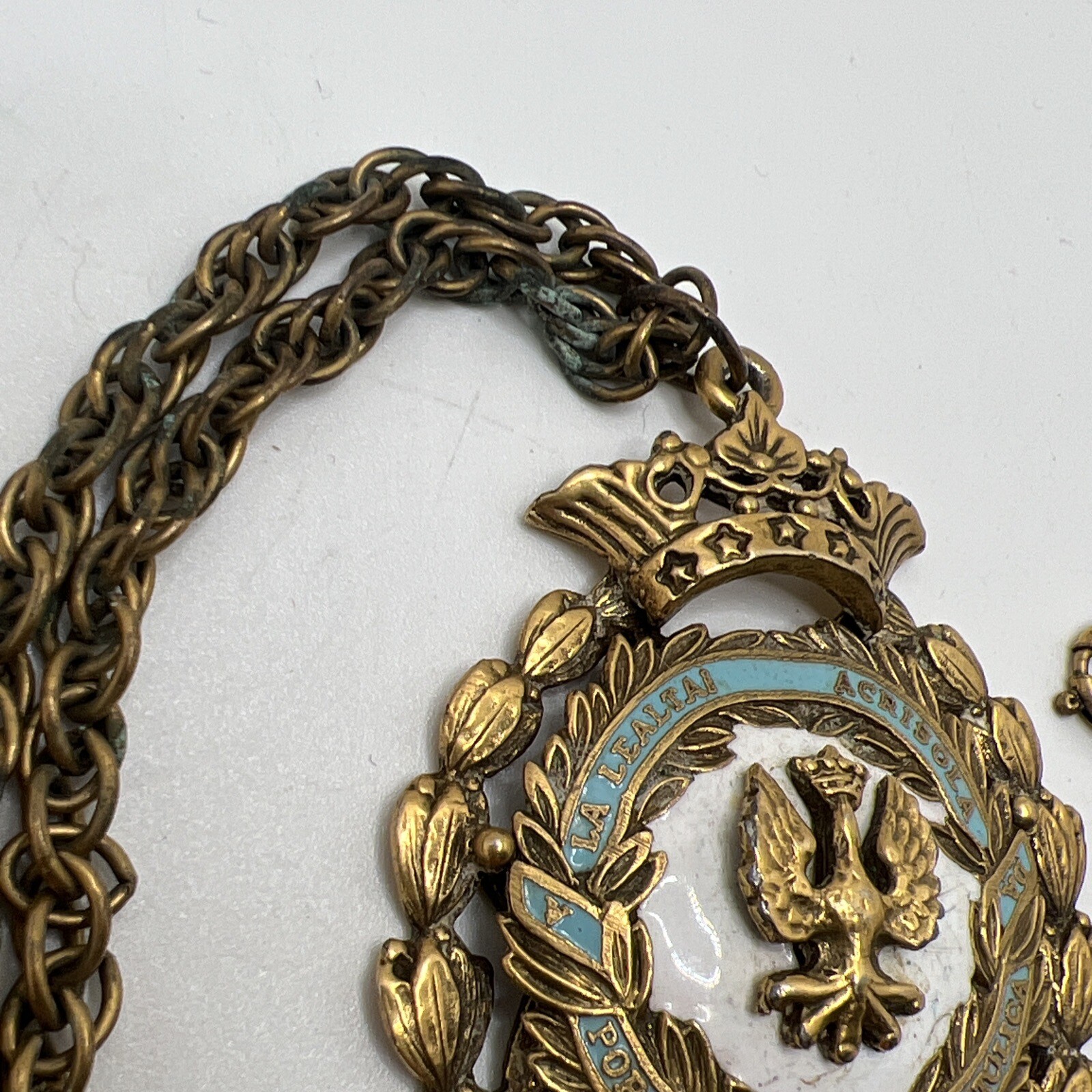Vtg CORO Crown Eagle Pendant Enamel Isabel la Catolica Spain Medallion Jewelry