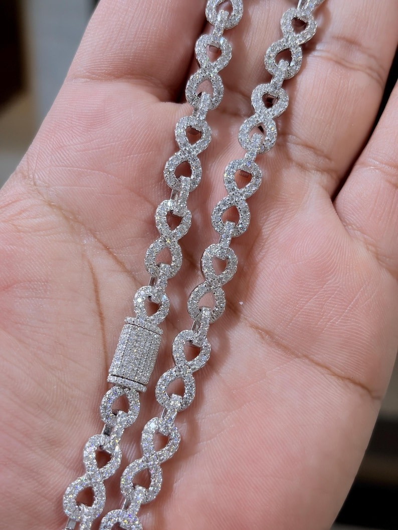 Iced Out Infinity Link Chain VVS Moissanite Pass Tester 925 Sterling Silver