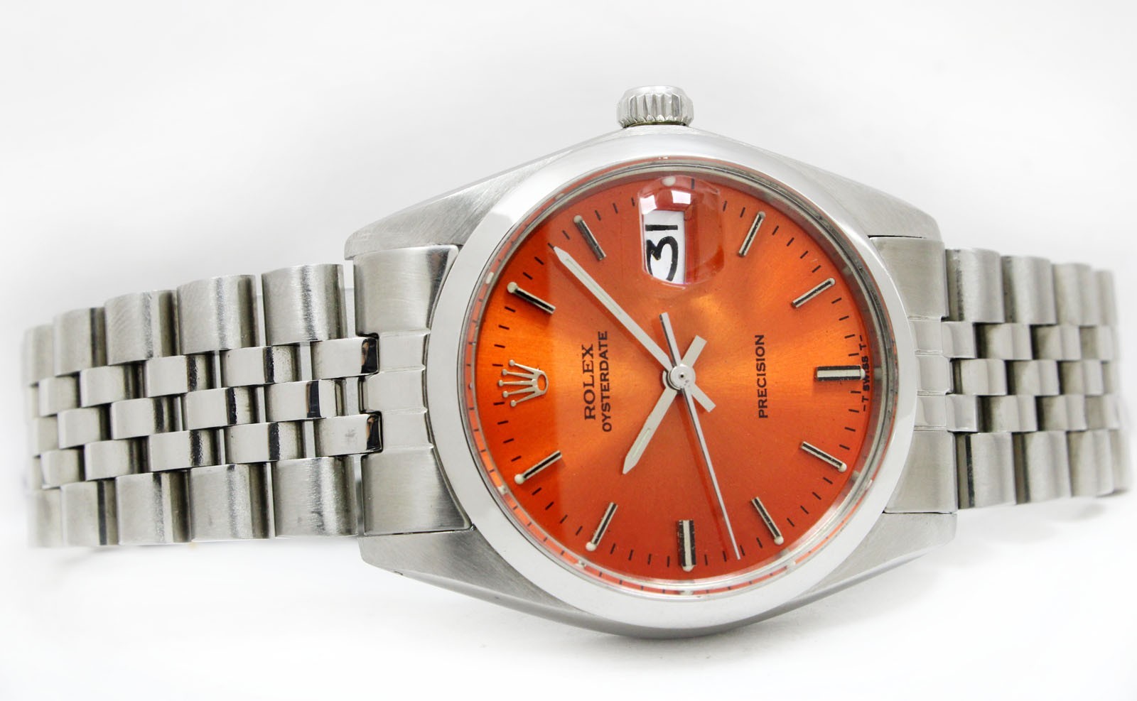Vintage Rolex Oysterdate Precision Orange Dial 34mm Men Steel Watch Ref 6694