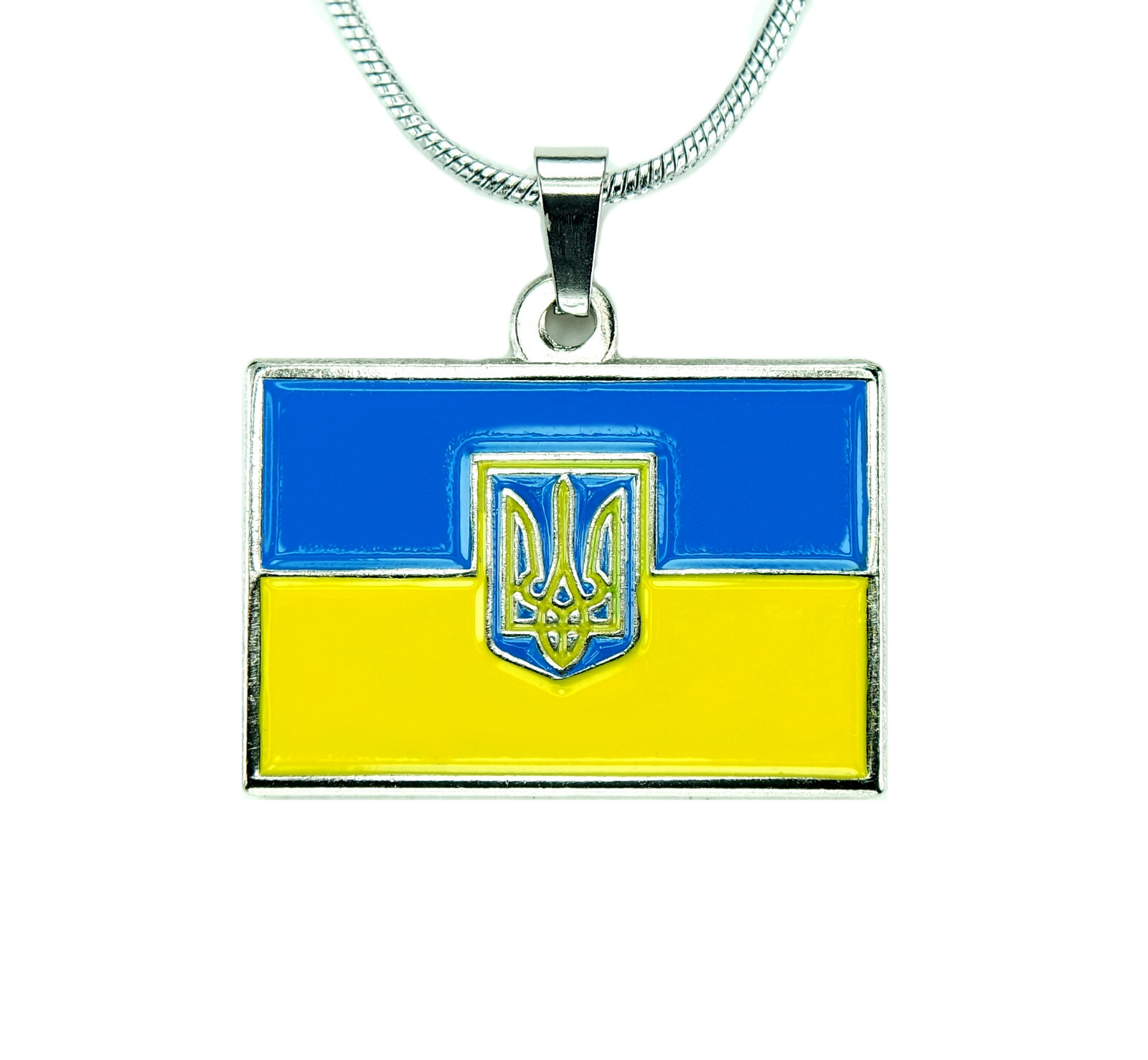 Flag of Ukraine Necklace, Ukranian Tryzub Trident Enamel Metal Show of Support