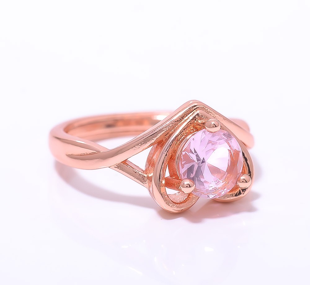 Rose Quartz Gemstone Rose Gold Plated Ring Adst (3_2)