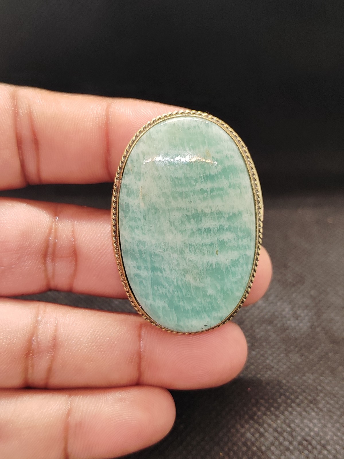 Natural Amazonite Brass Frame Groove Cabochon – Green Gemstone Jewellery Making