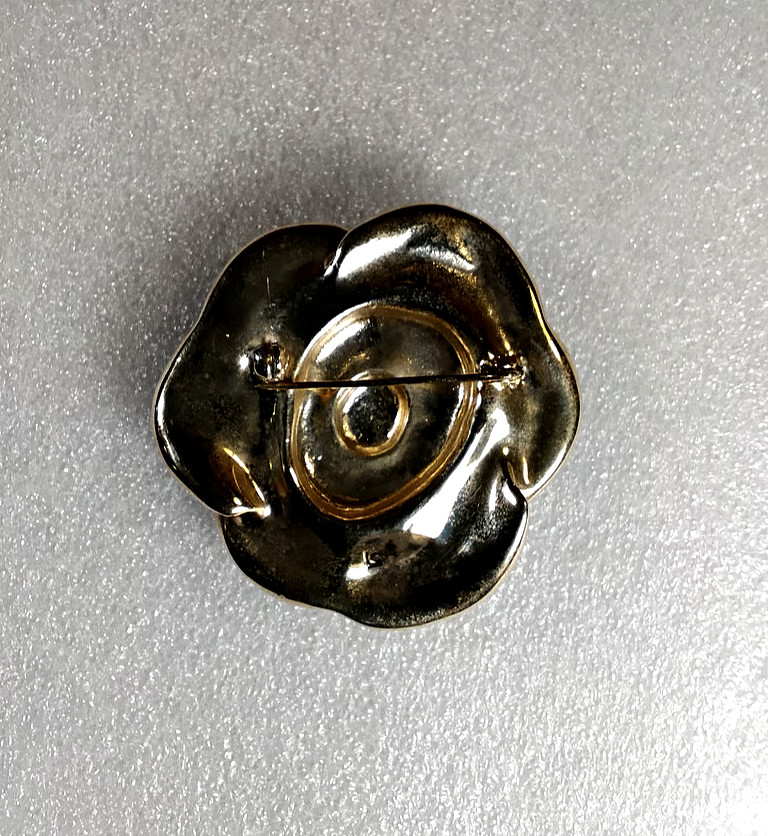 Liz Claiborne Gold-Tone Enamel and Amber Rhinestone Rose Brooch