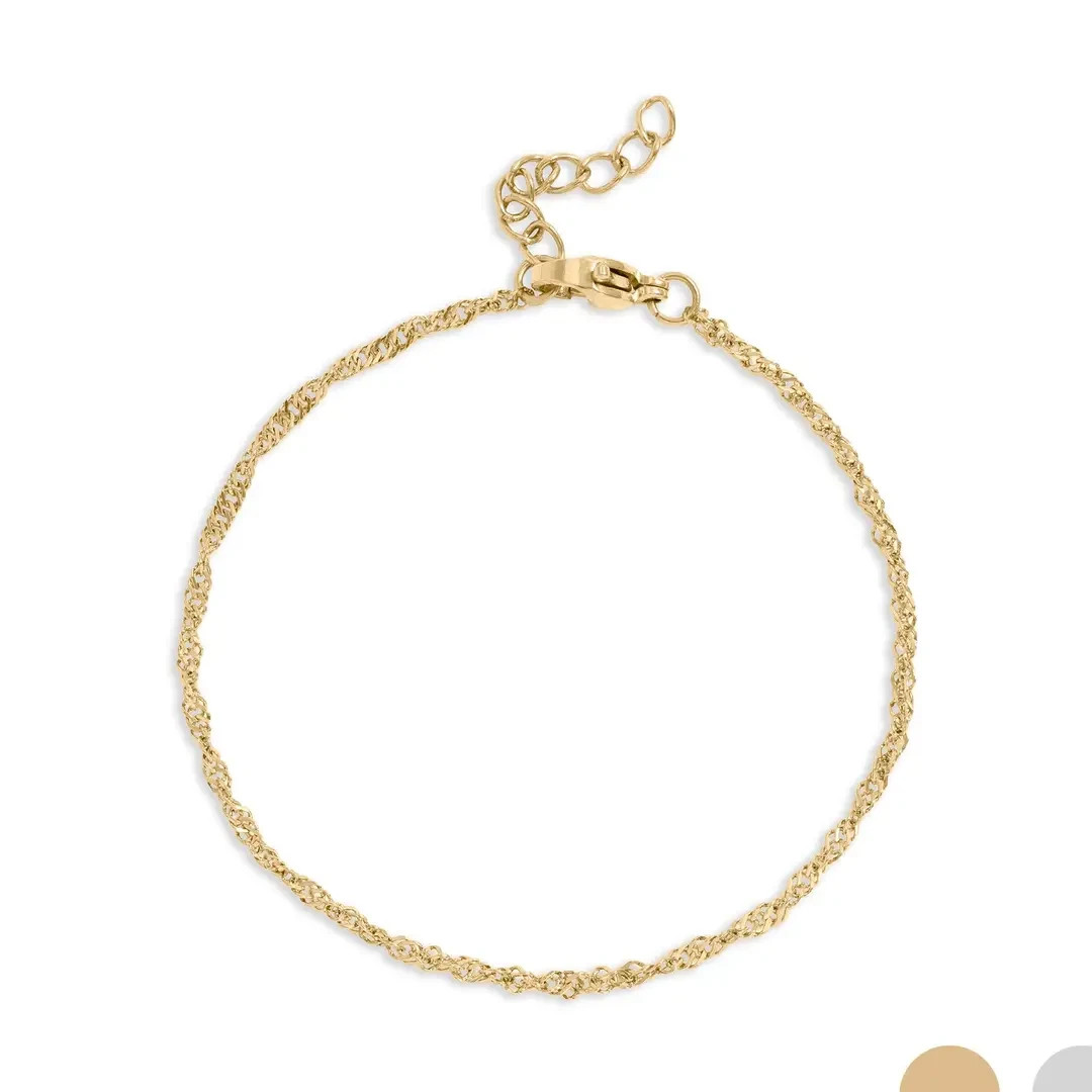 18K Gold Pvd Stainless Steel Singapore Chain Bracelet 6.5+1″