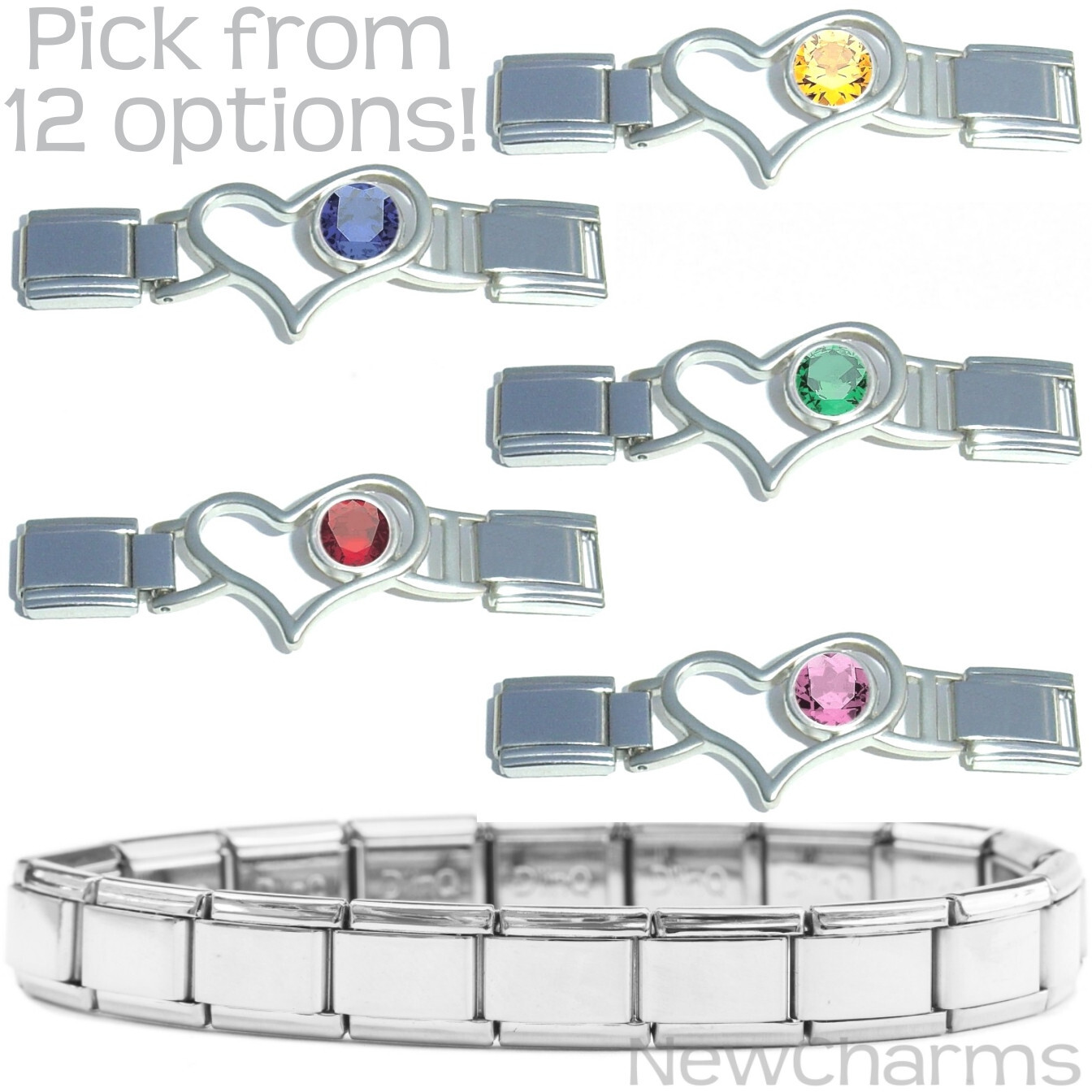 Shiny Starter Plus Italian Charm Birthstone Heart Connector 9mm Jewelry (CT8001)
