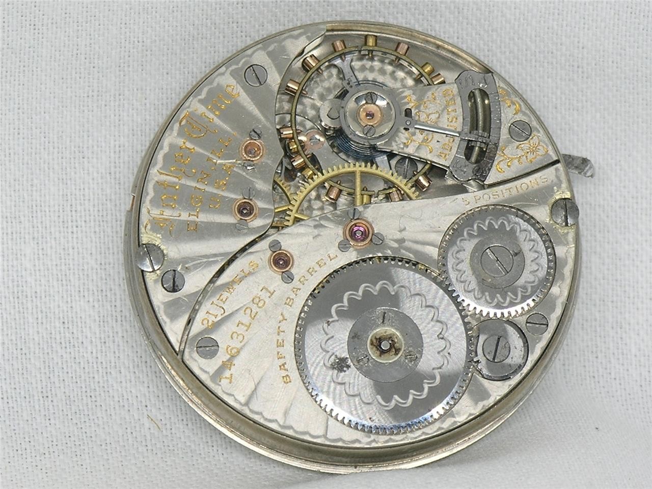VINTAGE 16S ELGIN GR 374 FATHER TIME RAILROAD 21 JEWEL WATCH MOVEMENT & DIAL