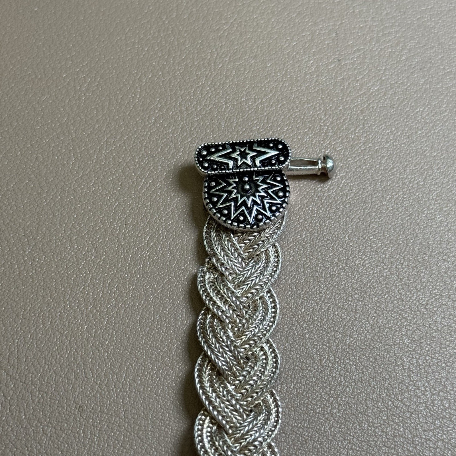 925 Sterling Silver Braided Mesh Bracelet 6.75” Slide Clasp 13.7mm