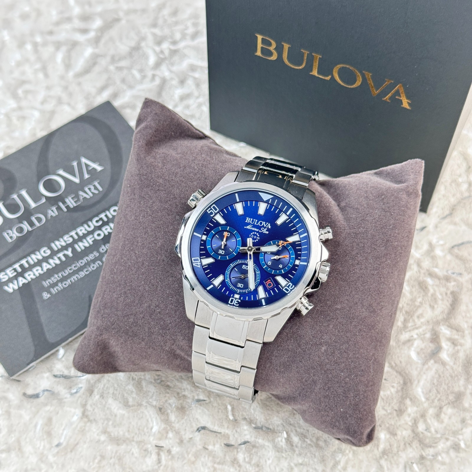 Bulova Marine Star Blue Dial Stainless Steel Chronograph Men’s Watch 96B256