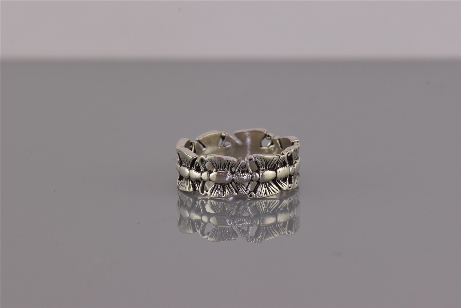 Peter Stone Sterling Silver Carved Dimensional Butterfly Band Ring 925 Sz: 6