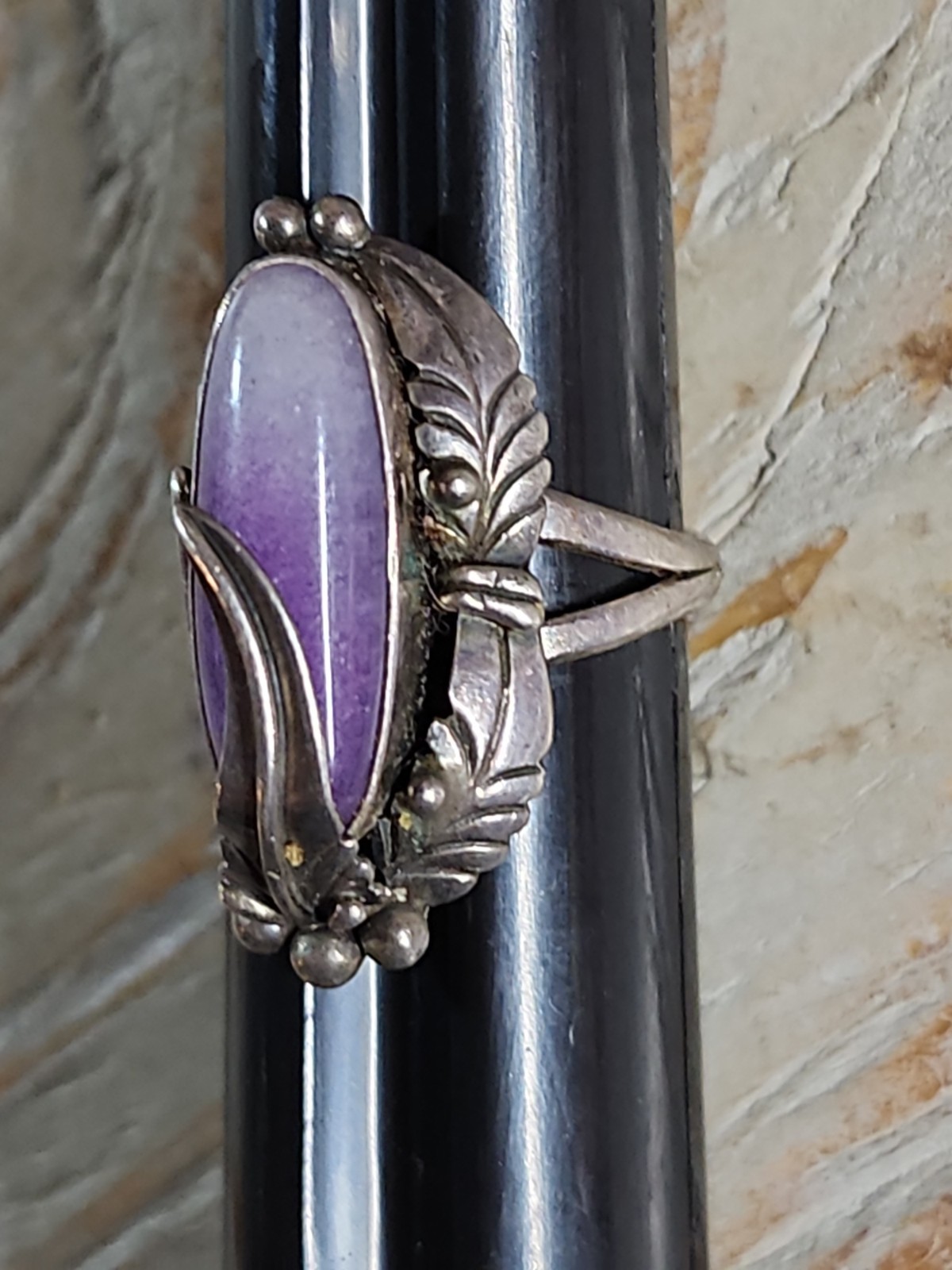Navajo Sterling Silver Sugilite Ring Signed Nakai Size 7 Vintage Antique Estate
