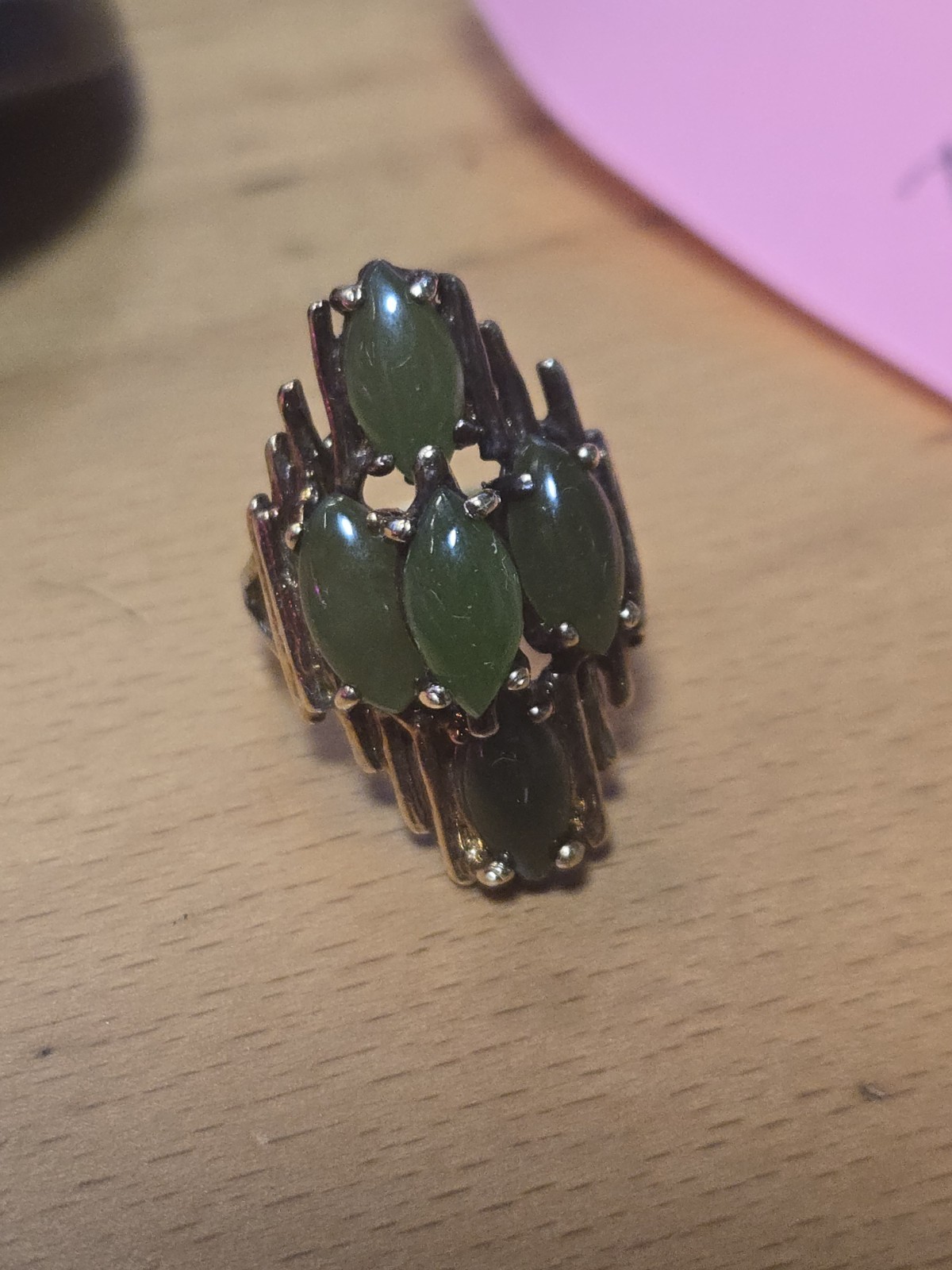 Vintage 14KT Gold Nephrite Jade Cabochon Ring 6.43g – Size 5 – Acid Tested As-Is