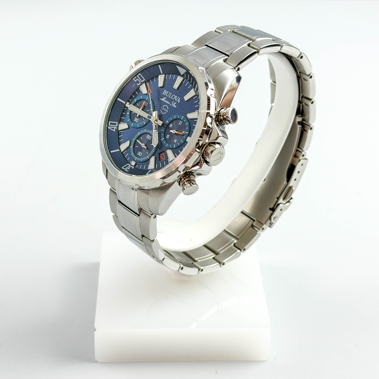 Bulova Marine Star 96B256 Blue Dial Chrono Stainless Steel Men’s Watch 43mm