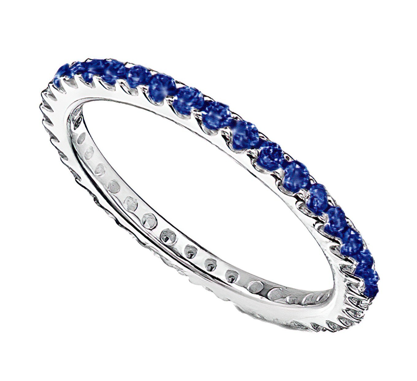 1pc Women Sterling Silver Ring Thin Eternity Band CZ Red Pink Blue Black Green