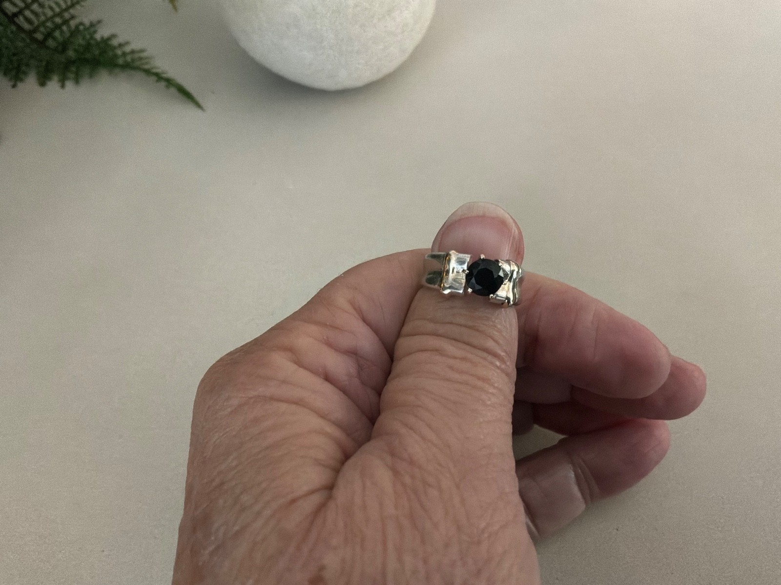 Vintage Purple Spinel Sterling Silver & 14k Yellow Gold Band Ring 1970’s