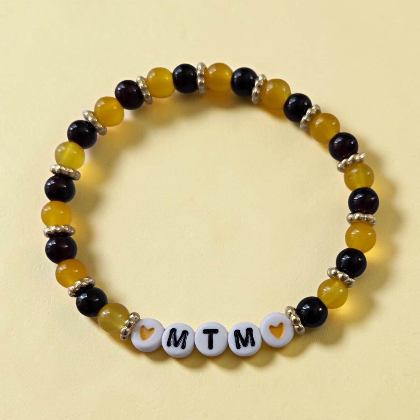 Yellow Black Beaded Stretch Slip-On Bracelet Round Beads Letter Love Custom