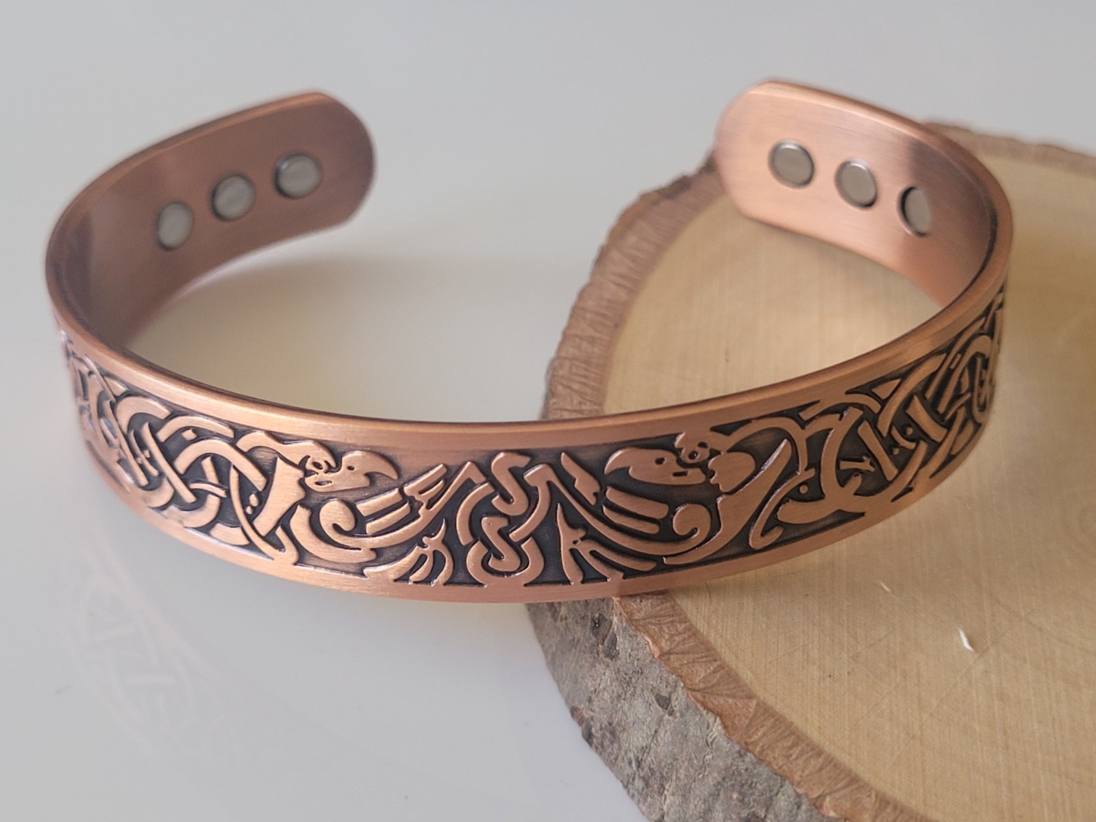 2 Pack Pure Copper Magnetic Bracelet Arthritis Pain Therapy Cuff Phoenix Bird