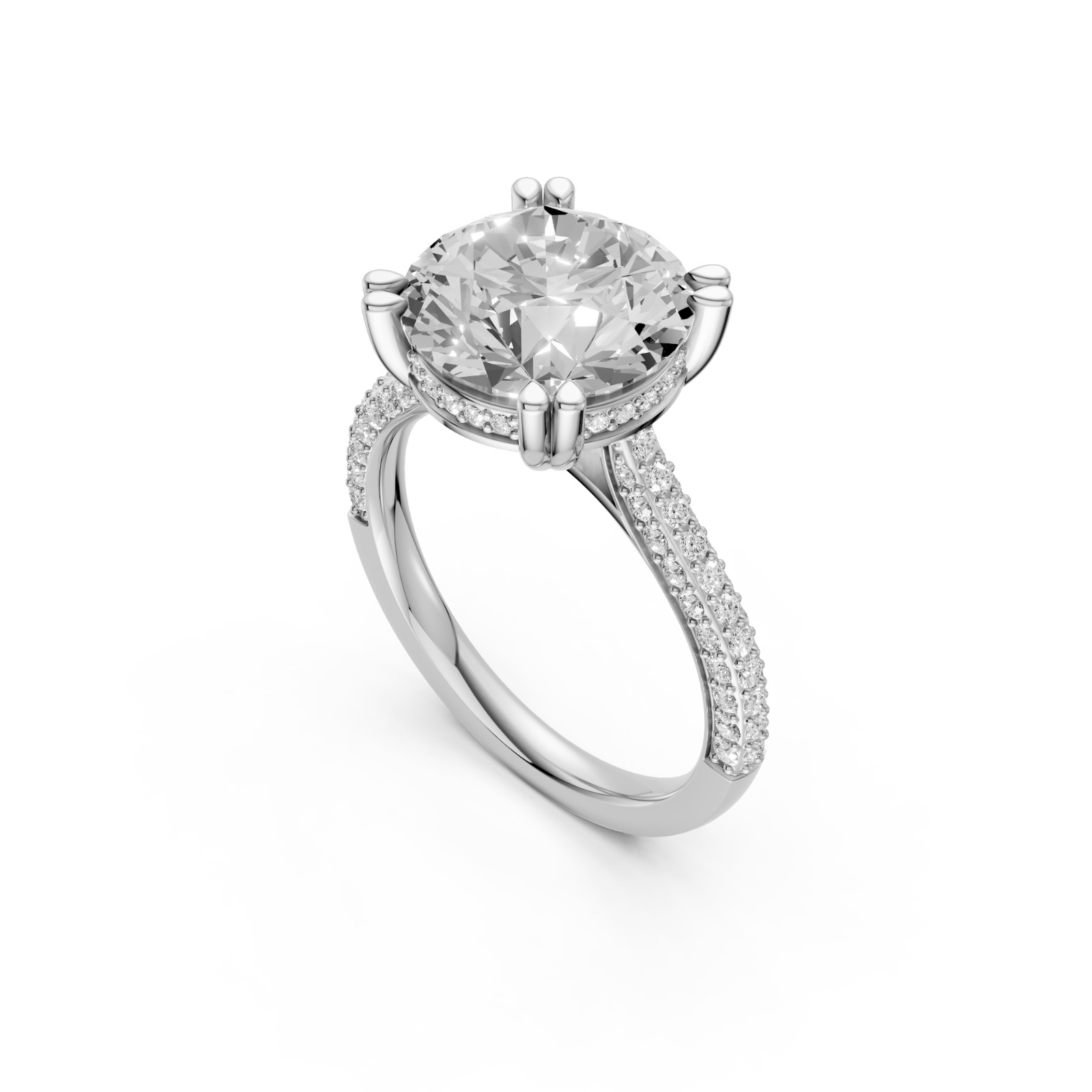 Round Lab Grown Diamond Hidden Halo Prong Basket Setting Engagement Ring