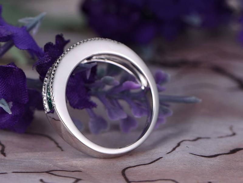 Green Cubic Zirconia Rings – Round Shapes Metal Zinc Alloy Women Cocktail Ring