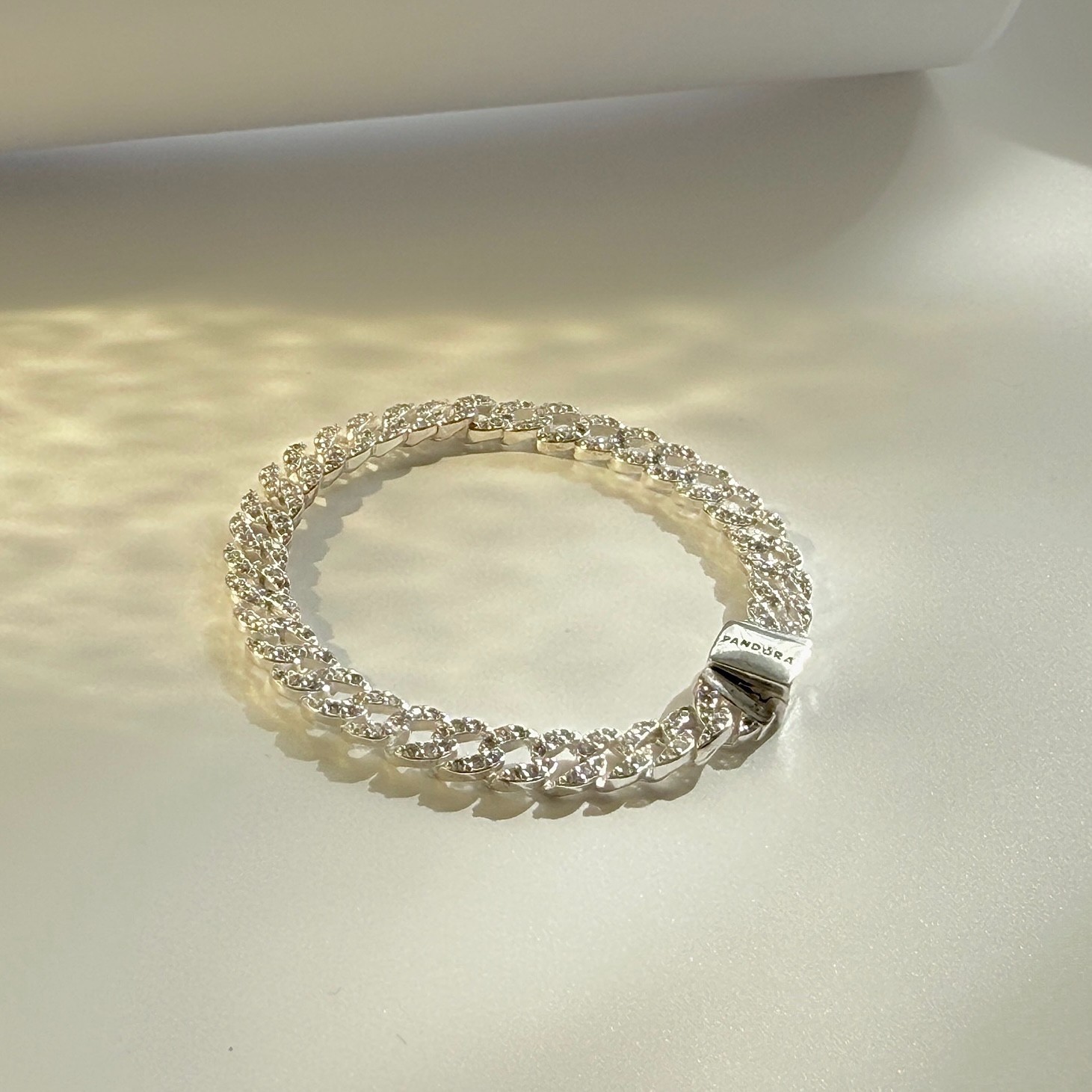 Pandora Timeless New Pavé Cuban Chain Unisex Sterling Silver Bracelet, 6.3 in