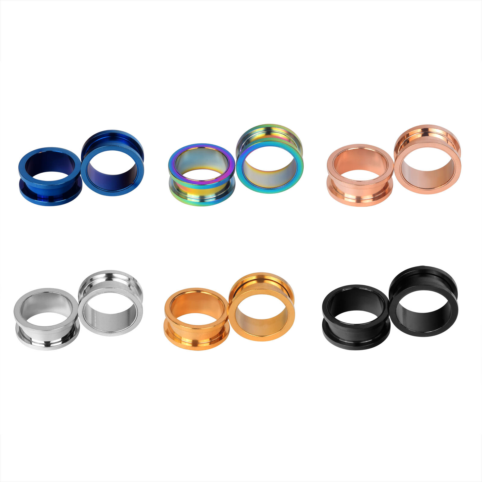 PAIR Metal Double Flared Screw Fit Steel Ear Plugs Flesh Tunnels Gauge Earrings