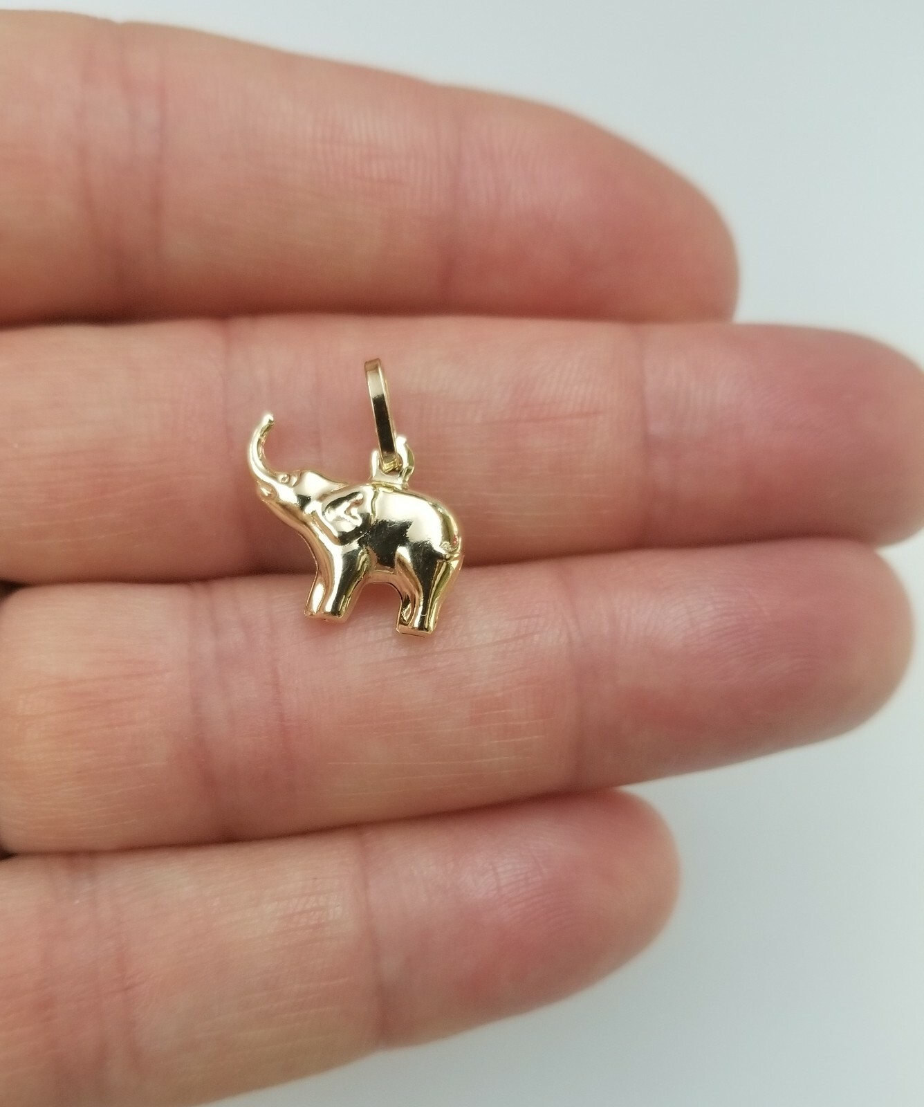 14K Real Solid Yellow Gold 3D Elephant Pendant Charm