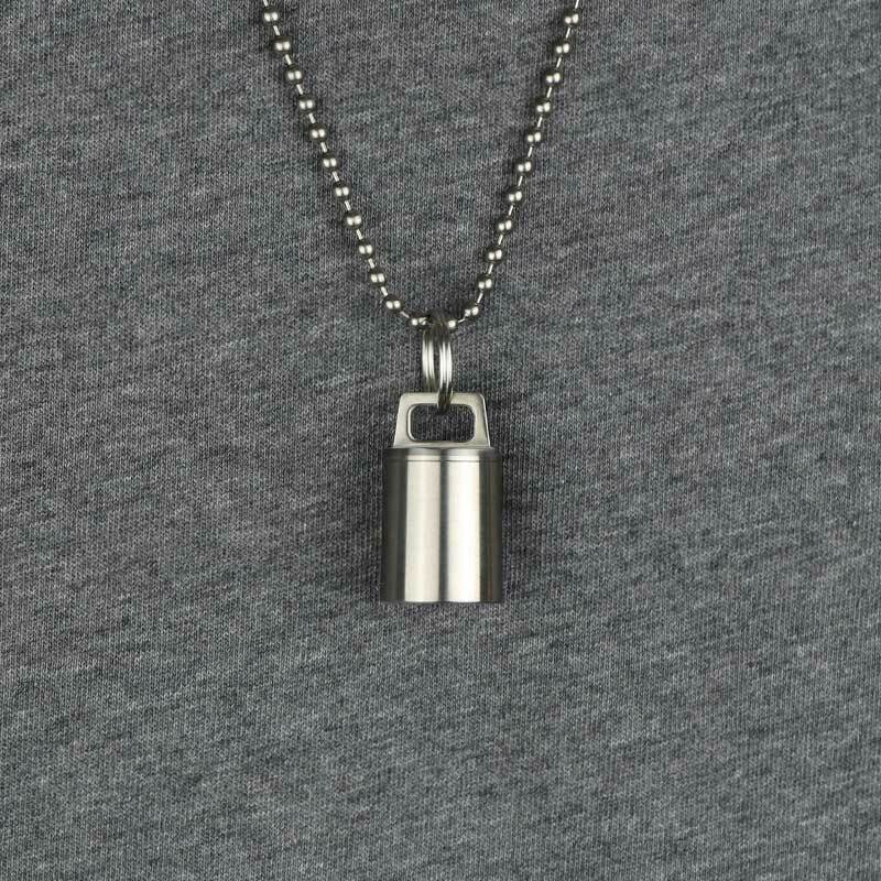 Titanium Waterproof Necklace Medicine Box Pill Case Pendant & Ti beads chain