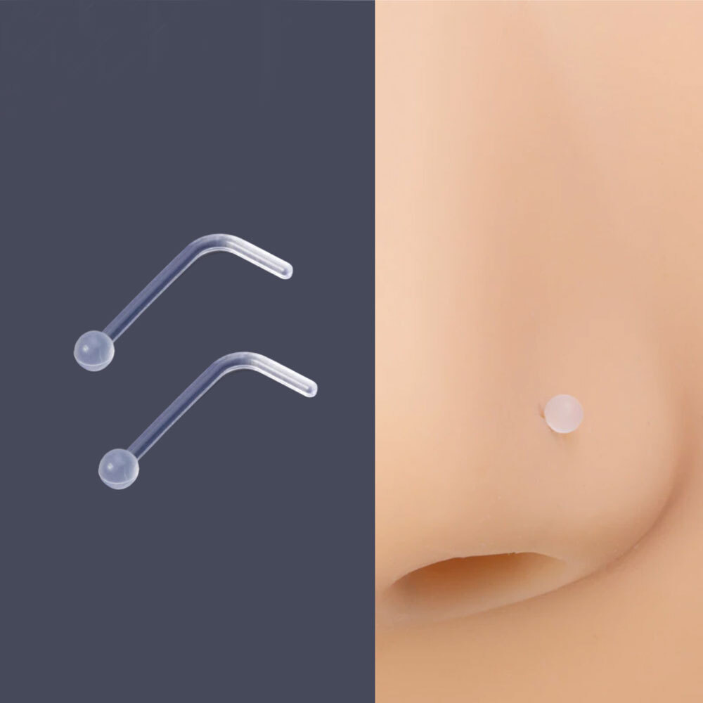 2x Invisible Clear Nose Stud See Through Nose Stud Transparent Piercing Plastic