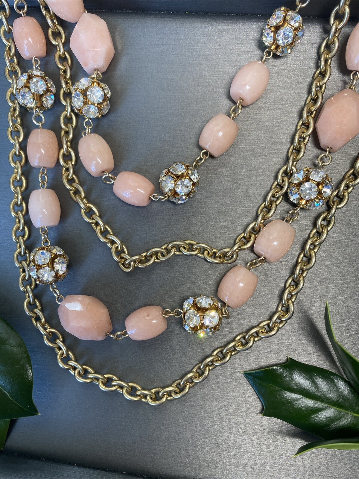 Vintage Necklace Estate Jewelry Pre-Owned Pink Gem Unusual Layered Sautoir