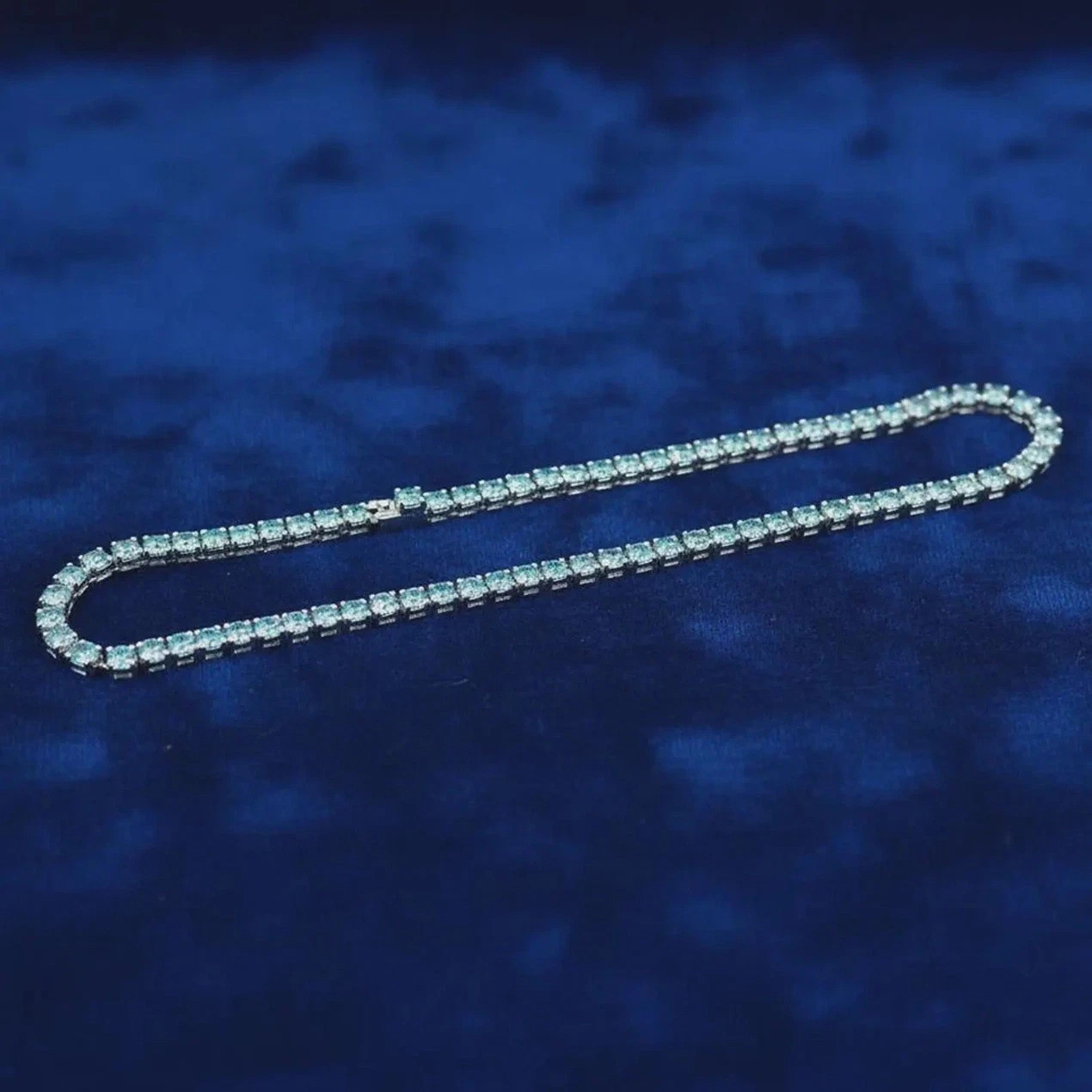 RARE 50 + Carat, 5mm, 18 inches Blue Diamond Tennis Necklace, Wedding Gift,