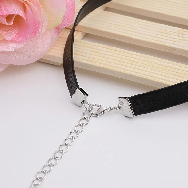 Black Leather Bell Choker Necklace Gothic Anime Cosplay Cute Collar Jewelry