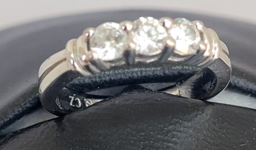 “DQ” Diamonique – Sterling Silver 3-stone CZ ring
