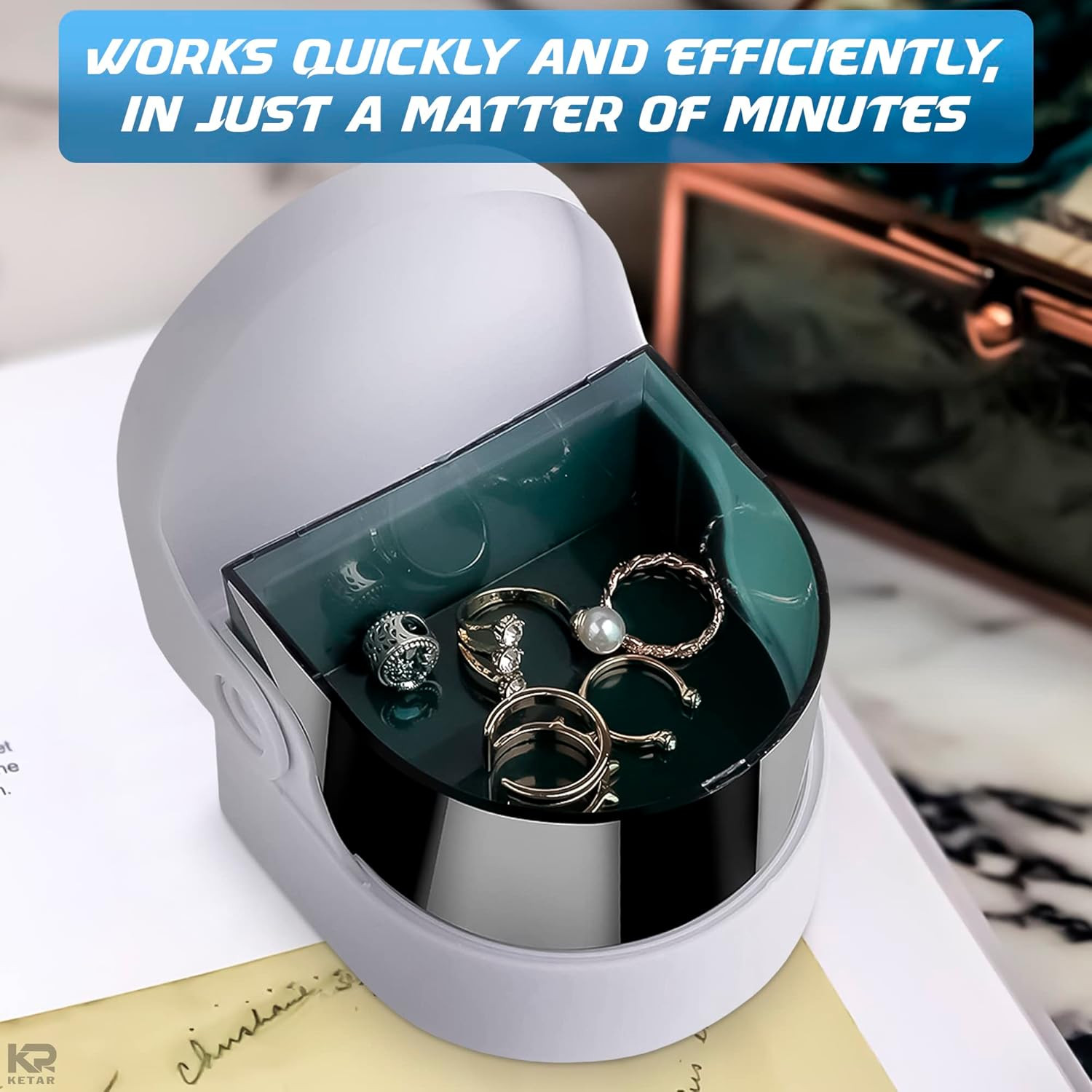 Sonic Cordless Denture Cleaner for Jewellery Ring, Necklace, Coins & Dentures…
