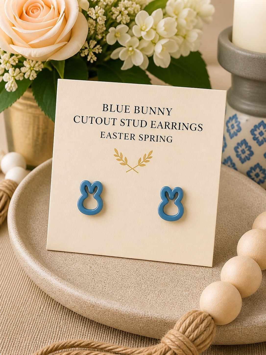 Blue Bunny Cutout Stud Earrings Easter Spring