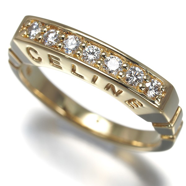 Auth CELINE Ring Diamond 0.28ct Side Logo US6-6.25 18K 750 Yellow Gold