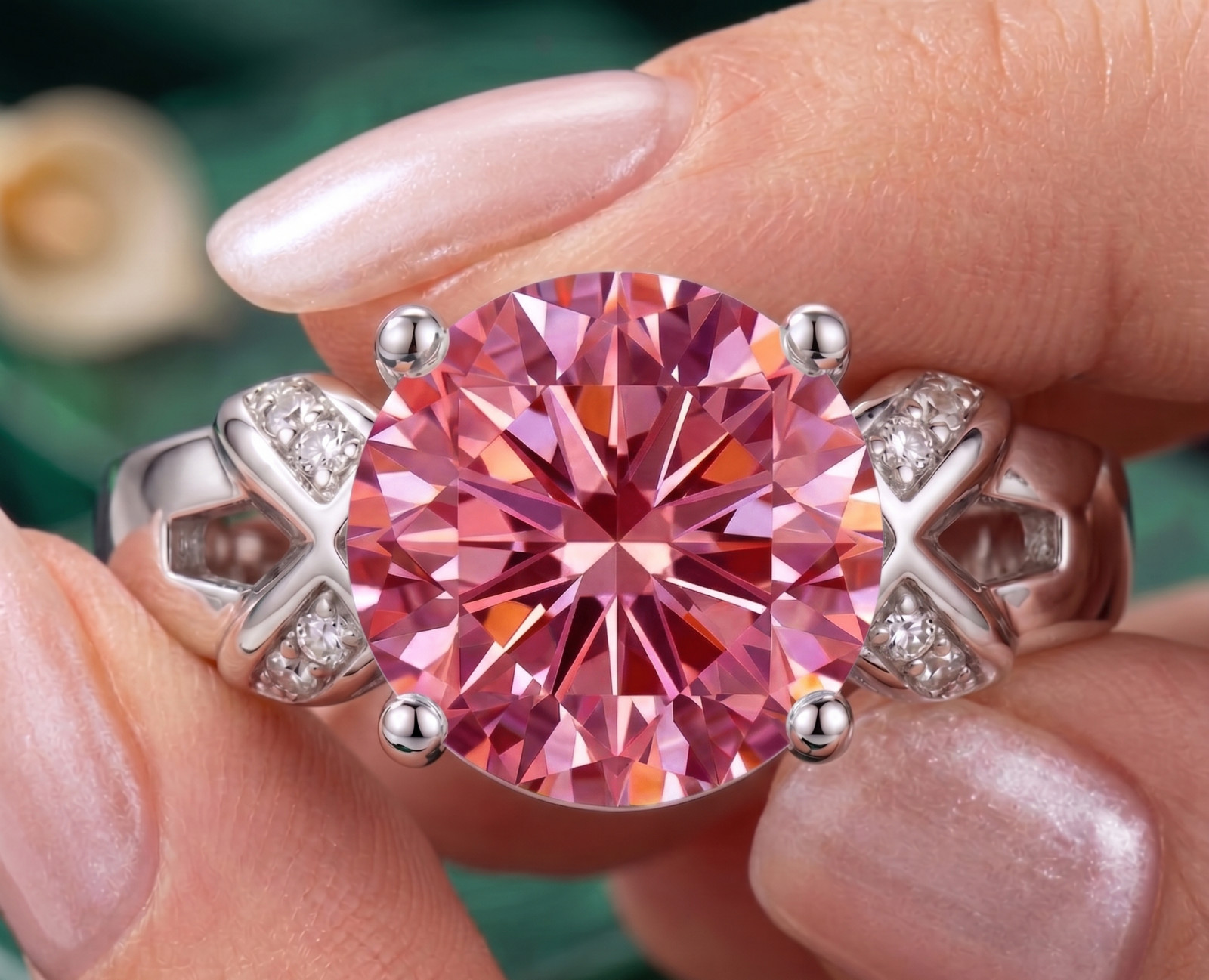 RARE 6.00 Ct Certified Round Shape Pink Natural Diamond Ring White Gold Finish