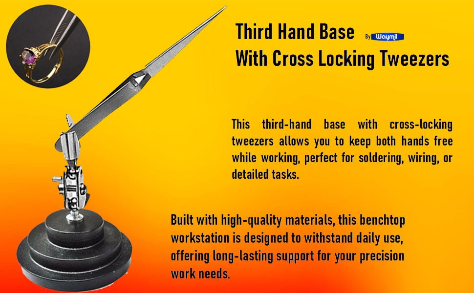Third Hand Base & Cross Locking Tweezer 3rd Helping Jewelry Soldering Bench Tool