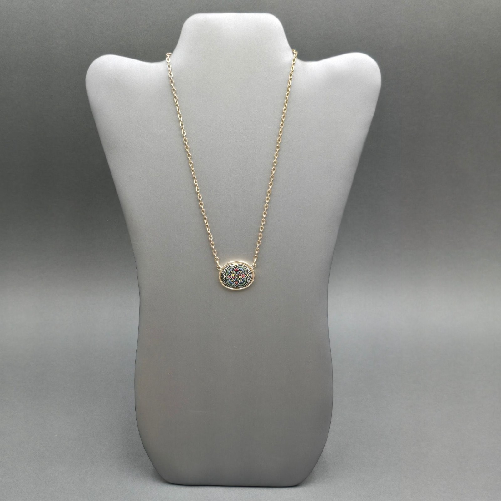 Vintage Sarah Coventry Calypso Gold Plated Mosaic Necklace 16″ Statement Piece
