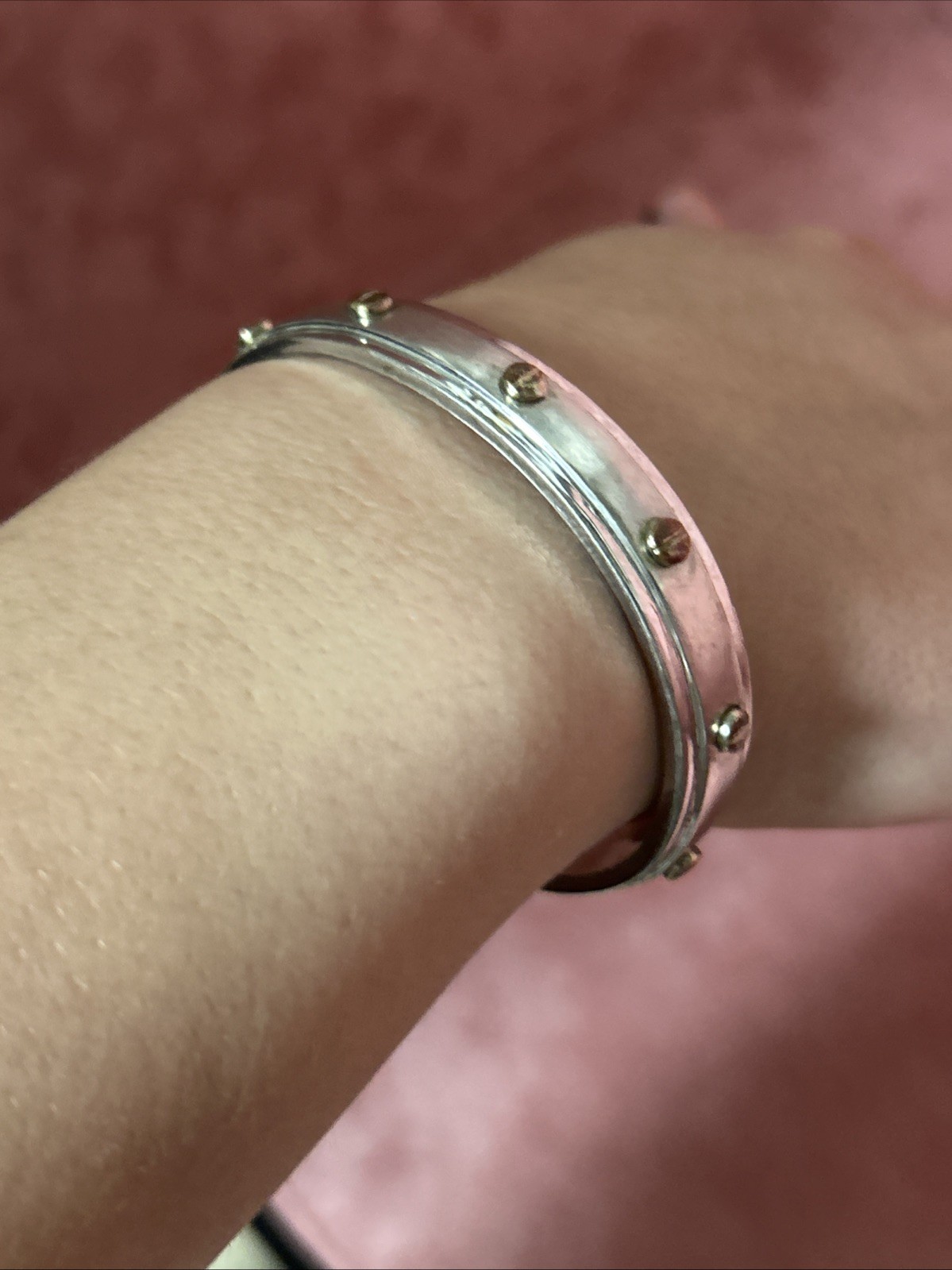 Henri Bendel Screw Cuff Bracelet Silvertone w/ Goldtone Screws