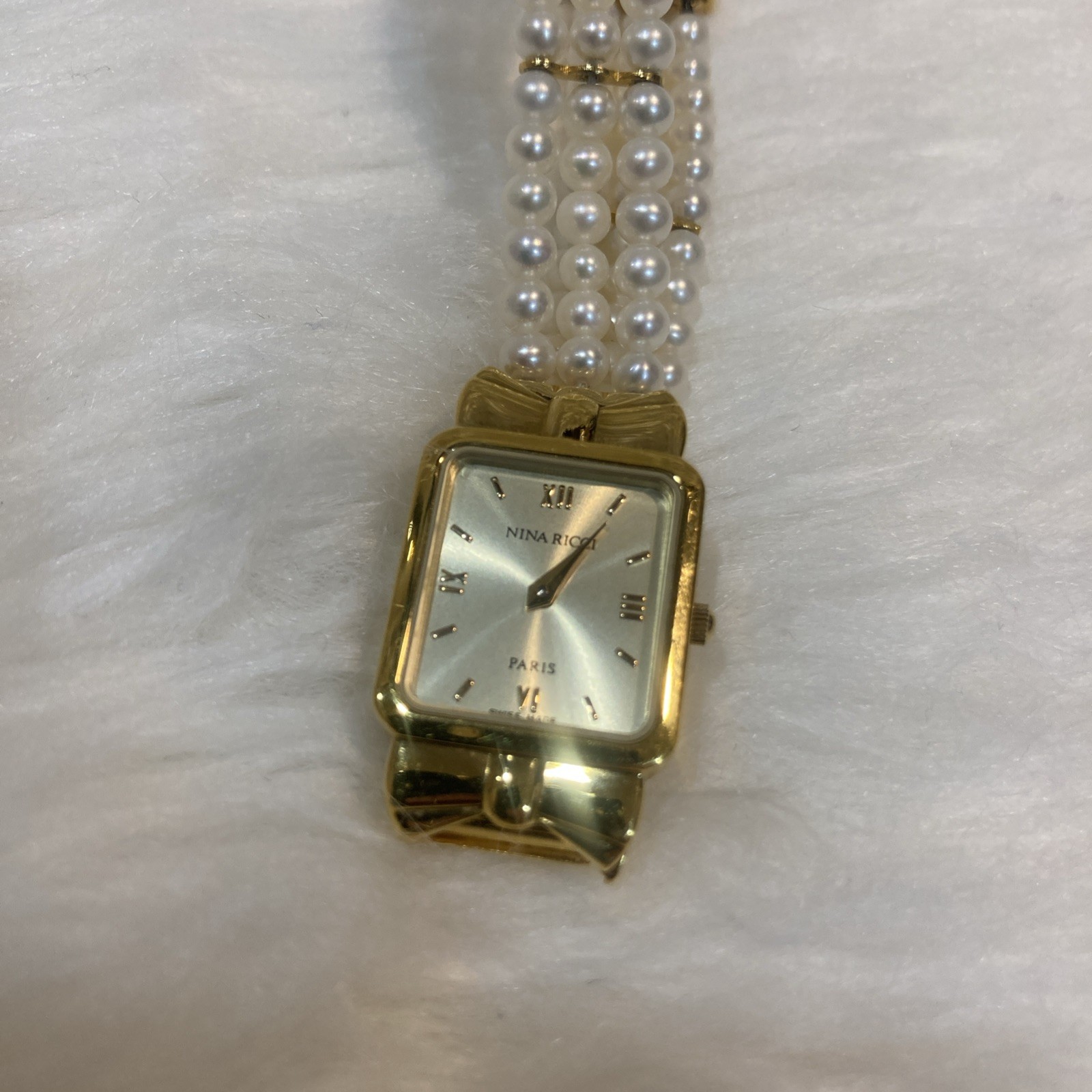 Nina Ricci Ladies Pearl Bracelet Watch Akoya S950 Quartz Battery Replaced 16cm