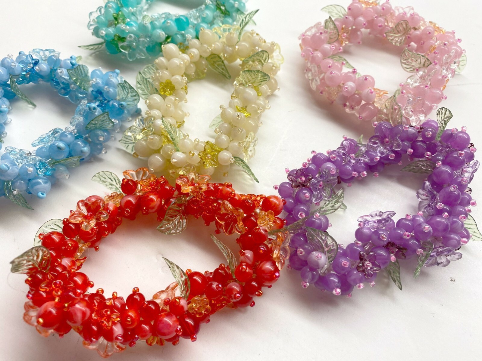 Floral Bracelet Stretch Wholesale Lot 6 Purple Pink Red Blue Flower Bracelets