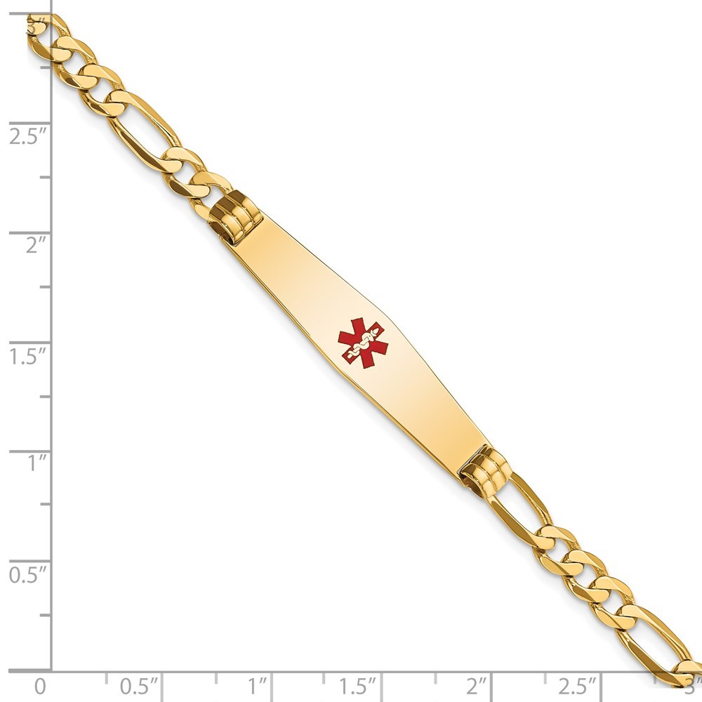 14K Yellow Gold Solid Chain 36x9mm Red Enamel Flat Figaro Link Charm Bracelet 8″
