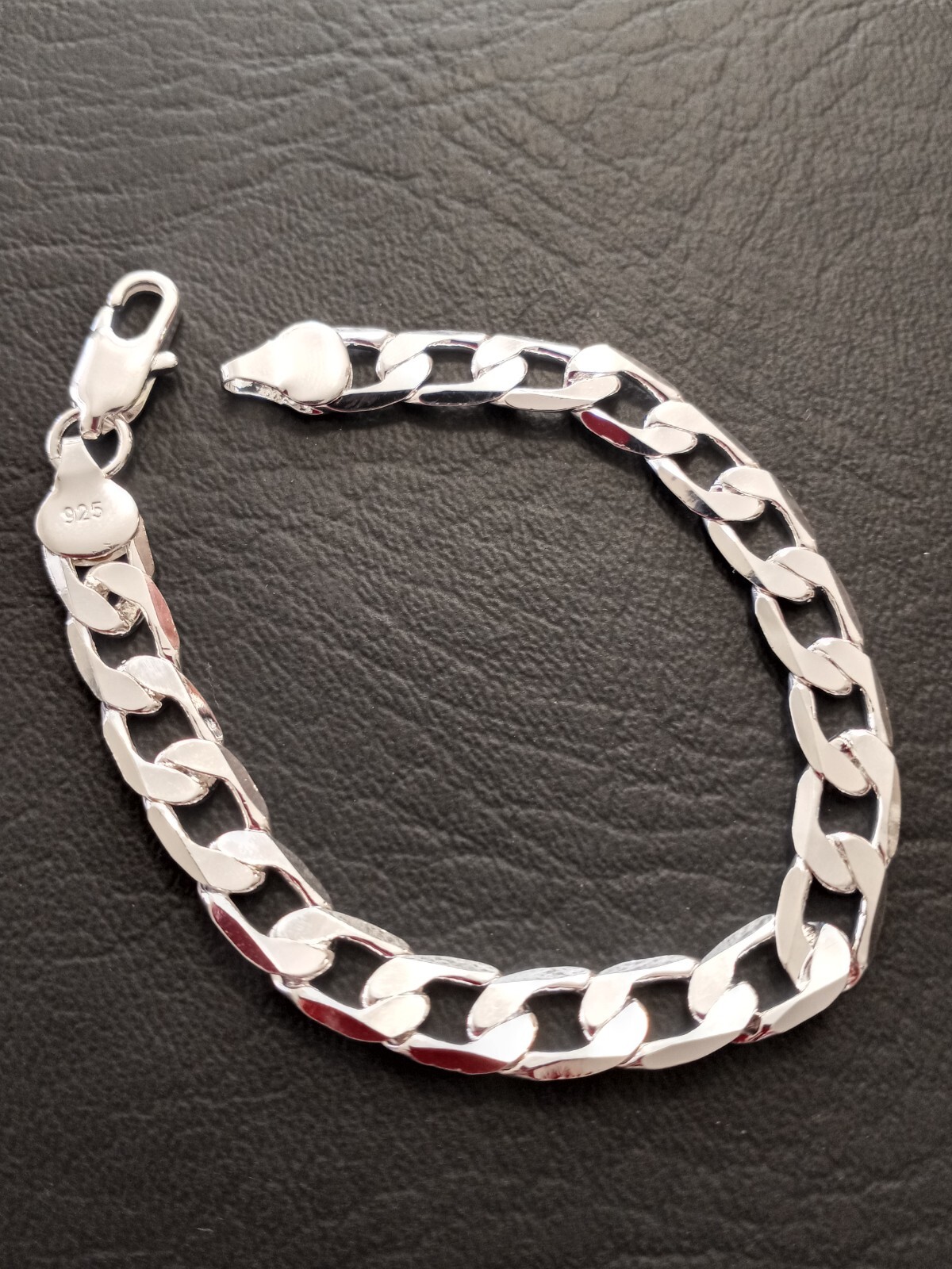 SUPER NICE 925 SILVER PLATED GEOMETRIC CHAIN BRACELET 8MM 8″ LONG