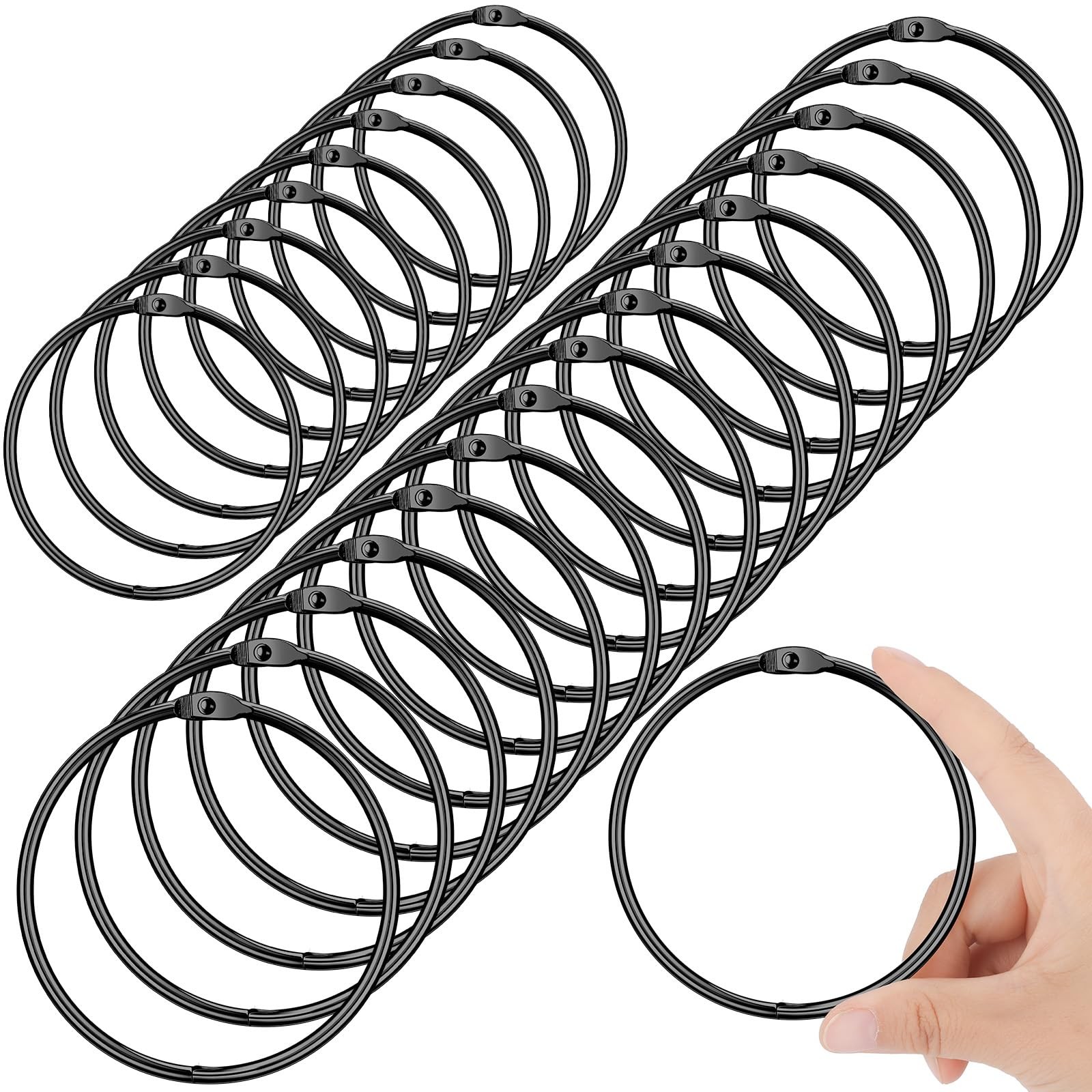 Booson 24 Pack 4 Inch Large Binder Rings Shower Curtain Hooks Black