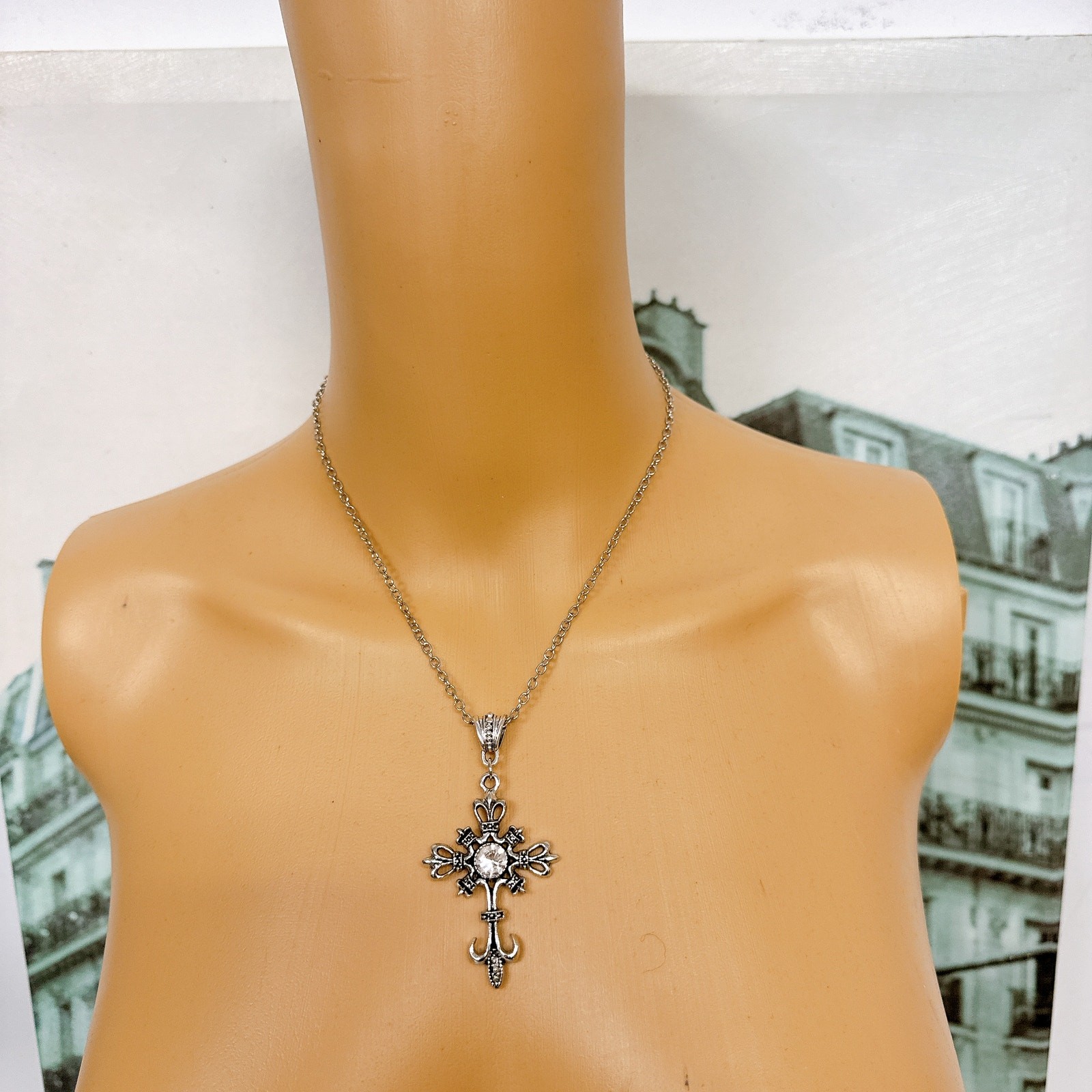 Ornate Gothic Cross Pendant Necklace