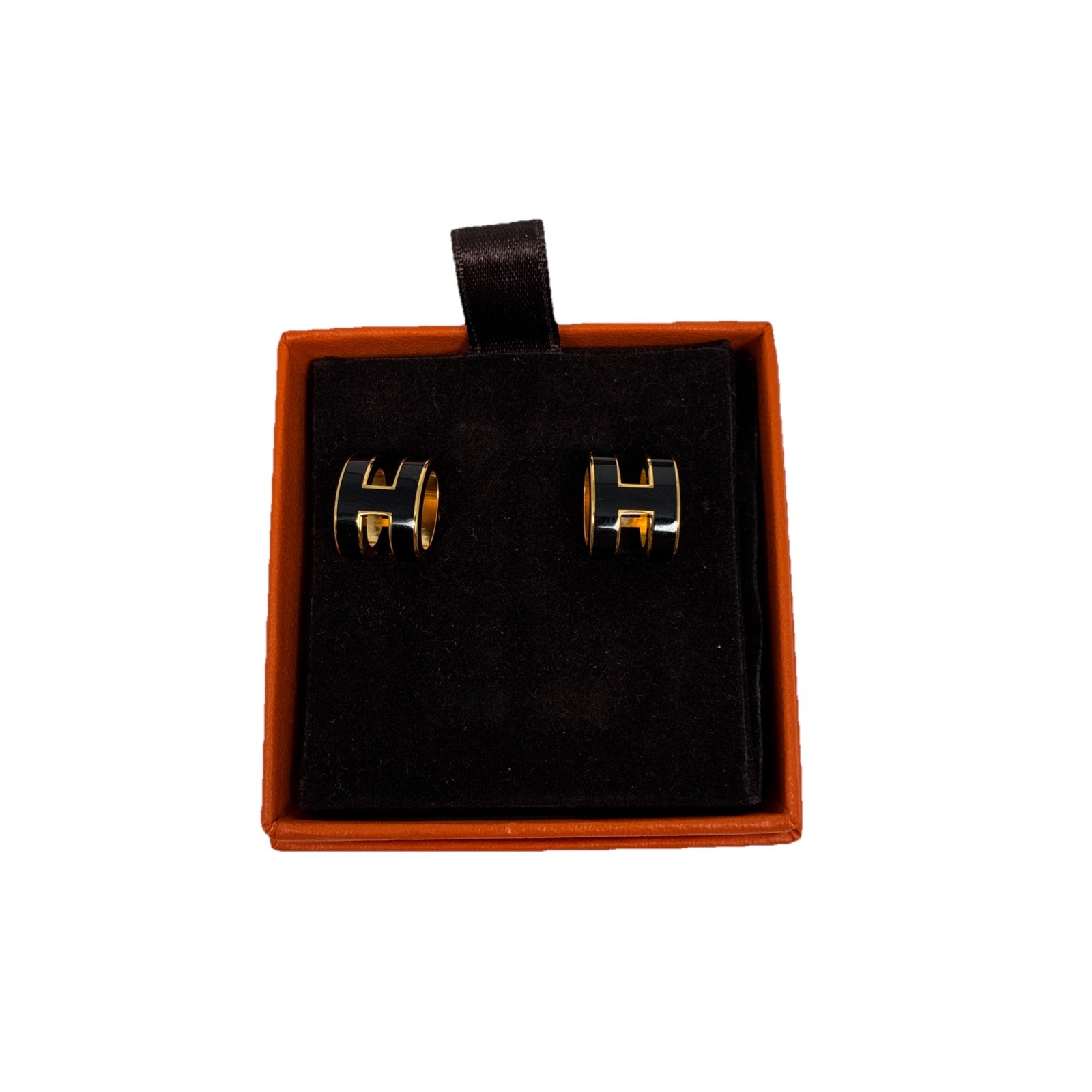Hermès Mini Pop H earrings in black enamel with gold-plated RM26060075