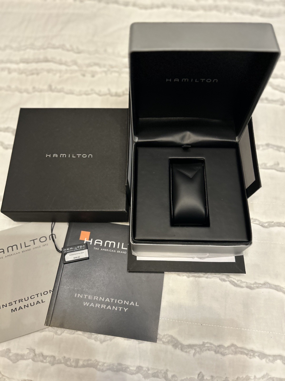 Hamilton Silver Metal Watch Box Set Inner & Outer Boxes & Booklet Included! MINT