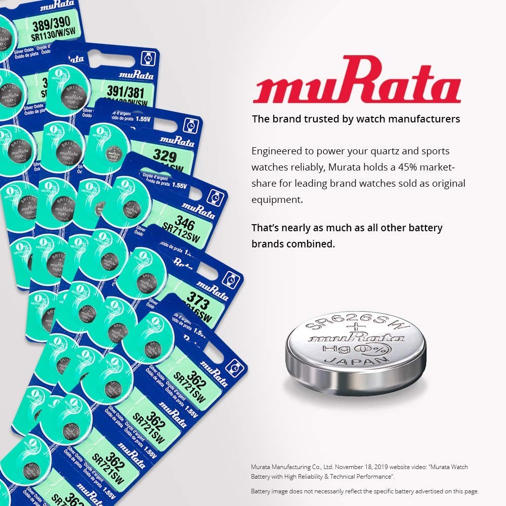 Murata 371 Battery SR920SW 1.55V Silver Oxide Watch Button Cell 100 Batteries