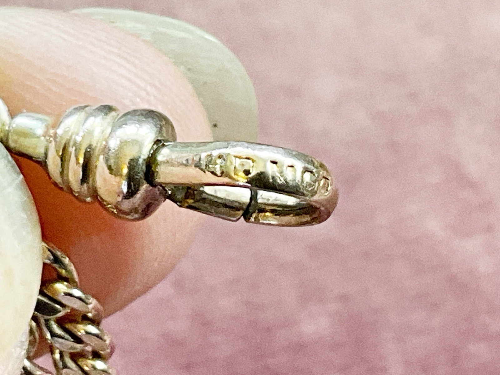 Antique Gold Filled Slide & Chain for Watch, Locket, Pendant with Opal & Pearls