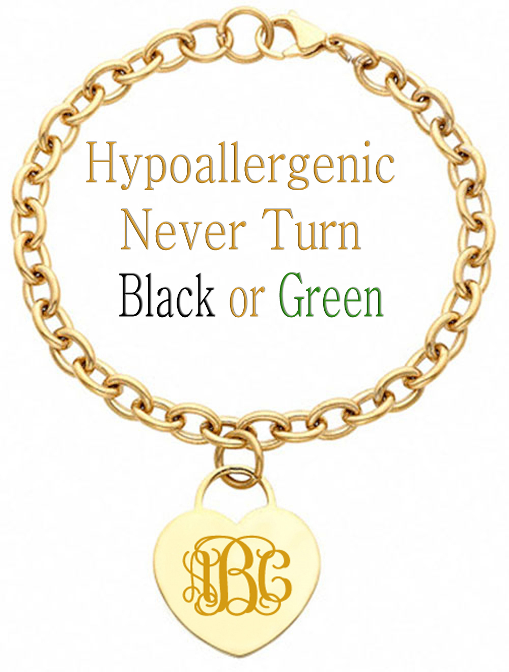 Personalized Monogram Initial Name Heart Charm Bracelet Gold Silver Stainless