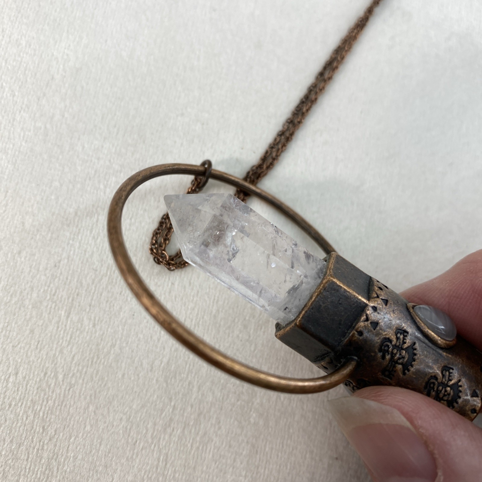Quartz Crystal Copper Aztec Eagle Necklace 10-13” Essential Oil Rollerball Vial